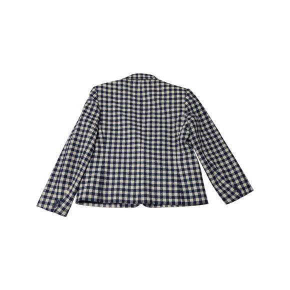 Vintage Jaeger Plaid Gingham Wool Blazer Structured Jacket Womens Medium Navy - Picture 3 of 8